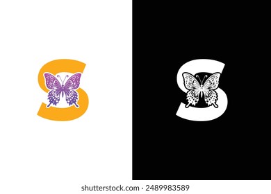 Butterfly Logo Letter S design vector template. BUTTERFLY Letter logo design.