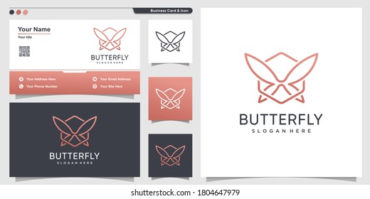 Butterfly logo with line art style and business card design template Premium Vector