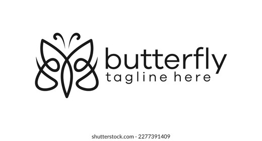 butterfly logo line icon vector illustration