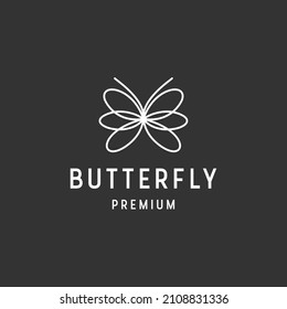 Icono de estilo lineal del logotipo de la mariposa en el fondo negro