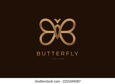 Butterfly Logo, modern butterfly in gold colour,  vector illustration
