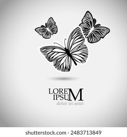 Butterfly logo object. hand drawing Line art. Not AI. Vector illustration.