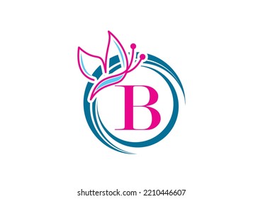 Butterfly Logo On Letter B Template.  Initial Butterfly Sign Concept Template.