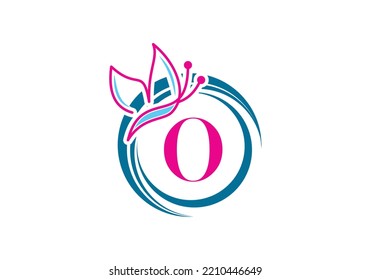 Butterfly Logo On Letter O Template.  Initial Butterfly Sign Concept Template.