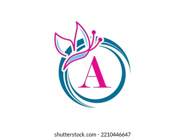 Butterfly Logo On Letter A Template.  Initial Butterfly Sign Concept Template.