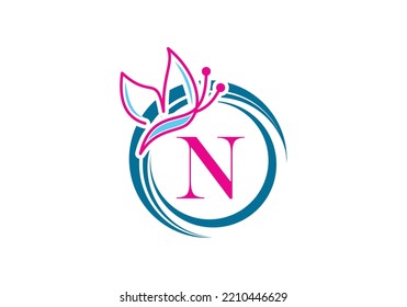 Butterfly Logo On Letter V Template.  Initial Butterfly Sign Concept Template.