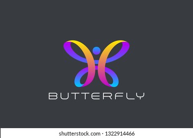 Butterfly Logo Ribbon Loop design vector template. Beauty Fashion Luxury logotype concept icon.