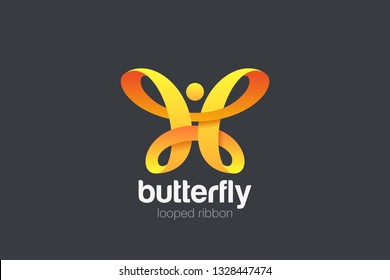 Butterfly Logo Ribbon Loop design vector template. Beauty Fashion Luxury logotype concept icon.