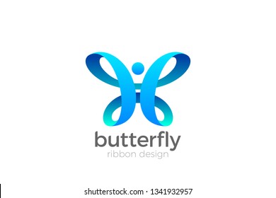 Butterfly Logo Ribbon Loop design vector template. Beauty Fashion Luxury logotype concept icon.