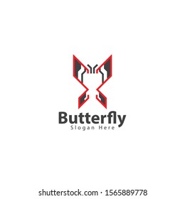 Butterfly logo with a robot-like shape that is upside down with masculine colors makes this design. unique, modern, simple.