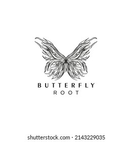 
butterfly logo with root wings. abstract butterfly combination with tree root wings