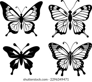 butterfly logo stencil vector simple black white illustration insect