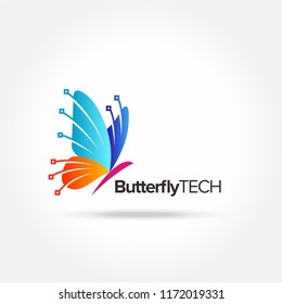 Butterfly logo technology vector, symbol, icon. pixel style