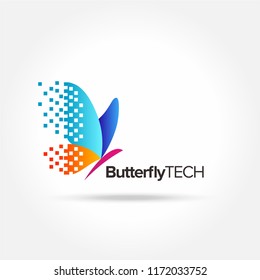 Butterfly logo technology vector, symbol, icon. pixel style