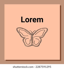 Butterfly logo template. Copy space text on beige. Vector illustration
