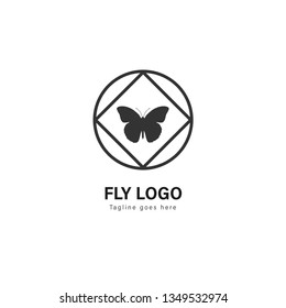 Butterfly logo template design. Butterfly logo with modern frame isolated on white background