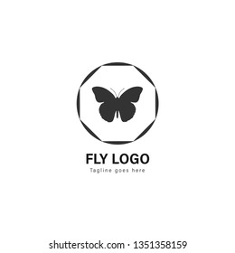 Butterfly logo template design. Butterfly logo with modern frame isolated on white background