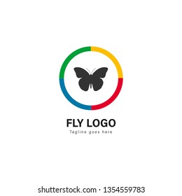 Butterfly logo template design. Butterfly logo with modern frame isolated on white background