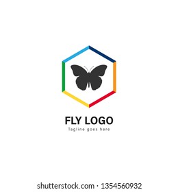 Butterfly logo template design. Butterfly logo with modern frame isolated on white background