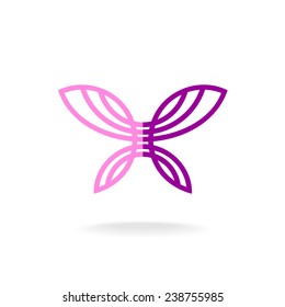 Butterfly logo template. Line art silhouette with flower colors.