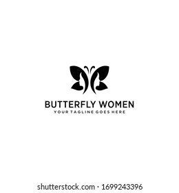 Butterfly logo template Vector illustration with beautiful women.