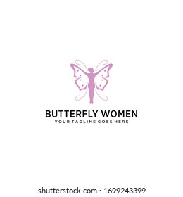 Butterfly logo template Vector illustration with beautiful women.