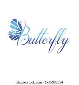 butterfly logo butterfly text with feathers in blue vector