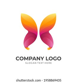 butterfly logo vector with 3d orange and red color style