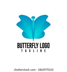 Butterfly logo vector design with 3d gradient blue color for business