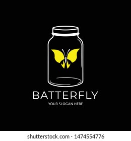 Butterfly logo vector in isolated black background