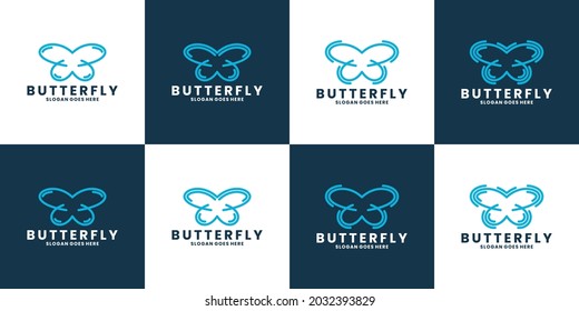 butterfly logo vector line outline mono line icon illustration