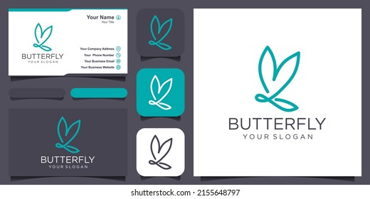 butterfly logo vector line outline mono line icon illustration, elegant and simple geometric insect