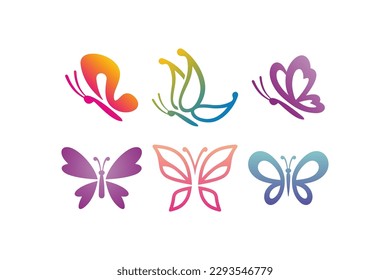 Logotipo de mariposa vector de alas símbolo icono abstracto de lujo elegante marca comercial minimalista colección de clipart