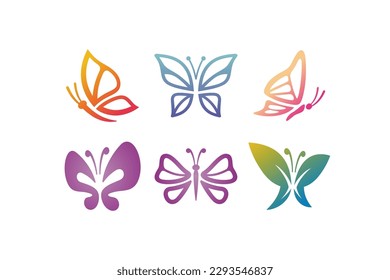 Butterfly Logo vector of wings symbol luxury abstract icon minimalist business brand elegant clipart collection set