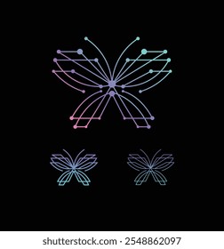 Logotipo de la mariposa, logotipo de la tecnología, conexiones, logotipo de la tecnología abstracta