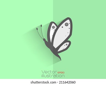 Butterfly with long shadow on green background- EPS10