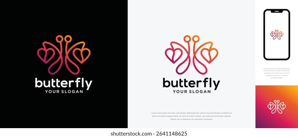 Butterfly love logo design. Butterfly love logo template made with line. Butterfly logo symbol icon