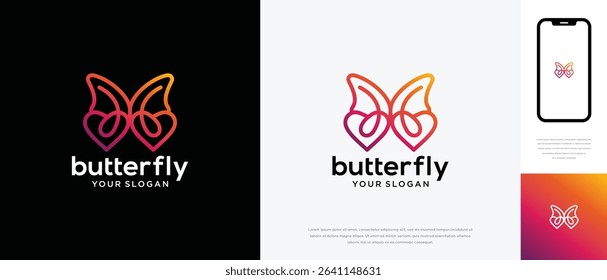 Butterfly love logo design. Butterfly love logo template made with line. Butterfly logo symbol icon