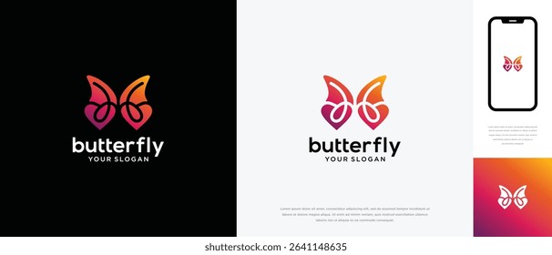 Butterfly love logo design. Butterfly love logo template. Butterfly logo symbol icon	