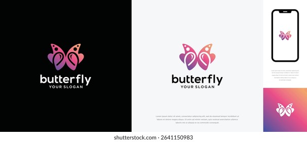 Butterfly love logo design. Butterfly love logo template. Butterfly logo symbol icon	