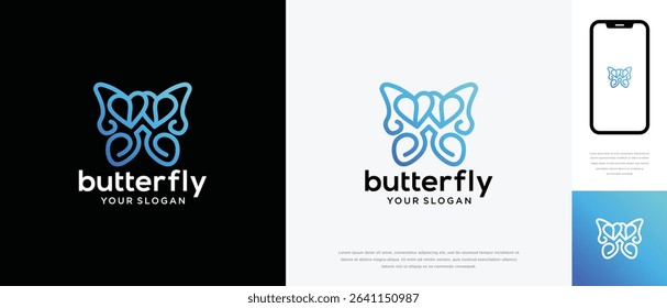 Butterfly love logo design. Butterfly love logo template made with line. Butterfly logo symbol icon
