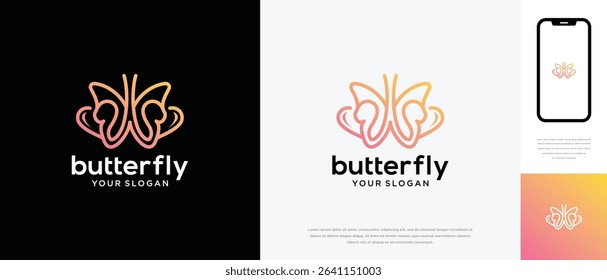 Butterfly love logo design. Butterfly love logo template made with line. Butterfly logo symbol icon