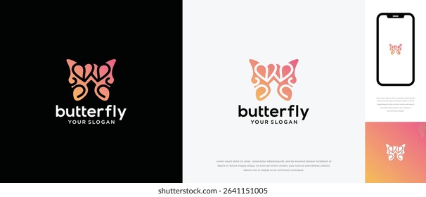 Butterfly love logo design. Butterfly love logo template. Butterfly logo symbol icon	