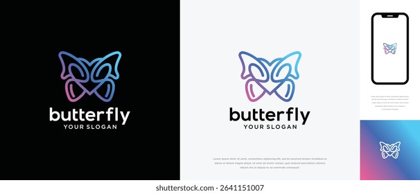 Butterfly love logo design. Butterfly love logo template made with line. Butterfly logo symbol icon