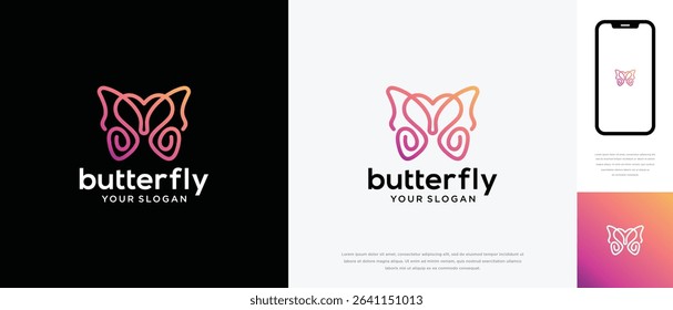 Butterfly love logo design. Butterfly love logo template made with line. Butterfly logo symbol icon