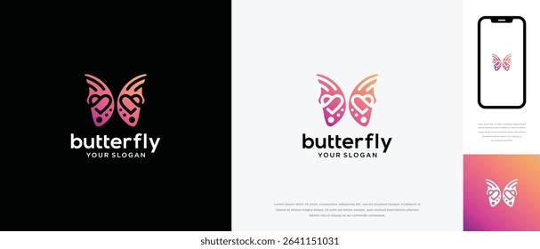 Butterfly love logo design. Butterfly love logo template. Butterfly logo symbol icon	