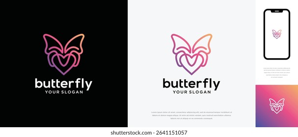 Butterfly love logo design. Butterfly love logo template made with line. Butterfly logo symbol icon