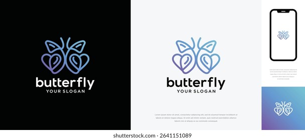 Butterfly love logo design. Butterfly love logo template made with line. Butterfly logo symbol icon