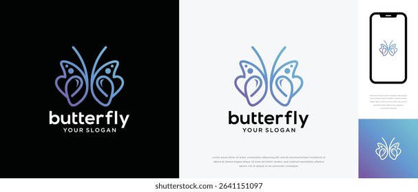 Butterfly love logo design. Butterfly love logo template made with line. Butterfly logo symbol icon