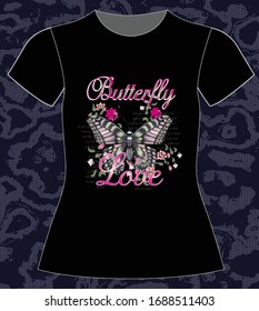 Butterfly Love , slogan lovely graphic design and cute flowers graphic design print for tee and t shirt and fabric
